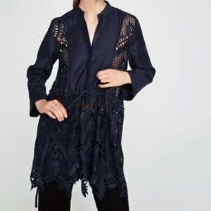 Zara Woman Lace & Linen Tunic M